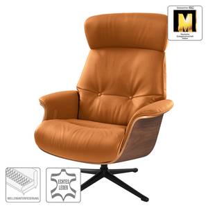 Fauteuil relax Anderson I Cuir véritable Neka : Cognac - Noir - Noyer