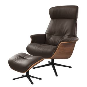 Fauteuil relax Anderson I Cuir véritable Neka : Marron foncé - Noir - Noyer