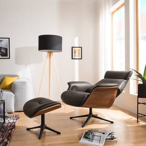 Fauteuil relax Anderson I Cuir véritable Neka : Marron foncé - Noir - Noyer