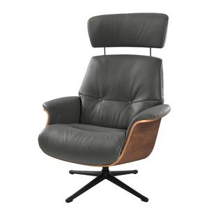 Fauteuil relax Anderson I Cuir véritable Neka : Gris - Noir - Noyer