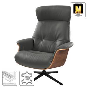 Fauteuil relax Anderson I Cuir véritable Neka : Gris - Noir - Noyer