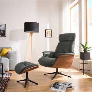 Fauteuil relax Anderson I Cuir véritable Neka : Gris - Noir - Noyer