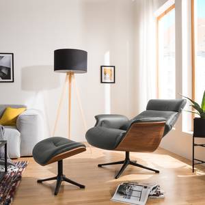 Fauteuil relax Anderson I Cuir véritable Neka : Gris - Noir - Noyer