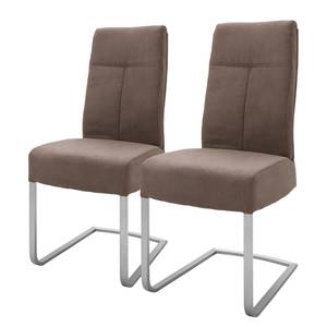 Chaises cantilever Aracala (lot de 2) Microfibre / Acier inoxydable - Argenté - Marron