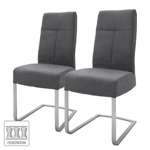 Chaises cantilever Aracala (lot de 2) Microfibre / Acier inoxydable - Argenté - Gris