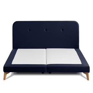 SmoodSpring Bed II Geweven stof/massief eikenhout - Donkerblauw - 160 x 200cm