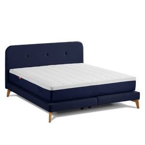 SmoodSpring Bed II Geweven stof/massief eikenhout - Donkerblauw - 160 x 200cm