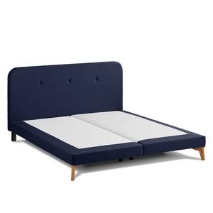 SmoodSpring Bed II Geweven stof/massief eikenhout - Donkerblauw - 160 x 200cm