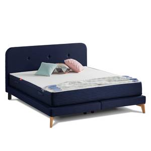 SmoodSpring Bed II Geweven stof/massief eikenhout - Donkerblauw - 160 x 200cm