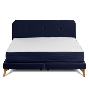 SmoodSpring Bed II Geweven stof/massief eikenhout - Donkerblauw - 160 x 200cm