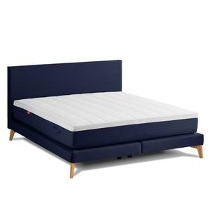 SmoodSpring Bett I Webstoff / Eiche massiv - Dunkelblau - 180 x 200cm