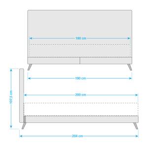 SmoodSpring Bett I Webstoff / Eiche massiv - Dunkelblau - 180 x 200cm