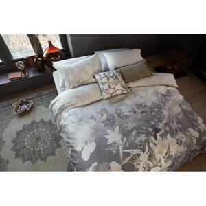 Parure de lit en satin mako Misty Floral Coton - Gris - 135 x 200 cm + oreiller 80 x 80 cm