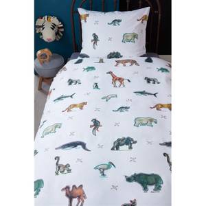 Renforce Bettwäsche KIDS Zoo Baumwollstoff - Weiß - 100 x 135 cm + Kissen 60 x 40 cm