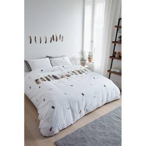 Parure de lit Wild Feathers Coton - Blanc - 200 x 200/220 cm + 2 oreillers 70 x 60 cm