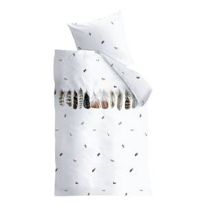 Parure de lit Wild Feathers Coton - Blanc - 140 x 200/220 cm + oreiller 70 x 60 cm