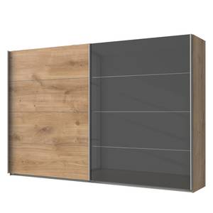 Armoire portes coulissantes Easy Plus I Imitation chêne parqueté / Verre gris - 225 x 236 cm