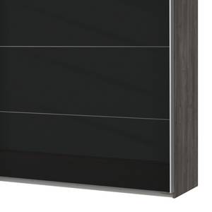 Zweefdeurkast Easy Plus I Modderkleurig eikenhout look/Glas zwart - 135 x 210 cm
