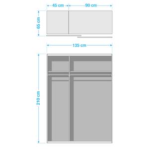Armoire portes coulissantes Easy Plus I Imitation chêne tourbe / Verre noir - 135 x 210 cm