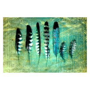 Afbeelding  Blue Feathers Blauw - Massief hout - Textiel - 120 x 80 x 2 cm