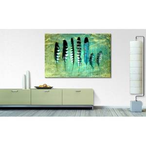 Impression sur toile Feathers Bleu - Bois massif - Textile - 120 x 80 x 2 cm