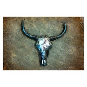 Bild Buffalo Skull Braun - Massivholz - Textil - 120 x 80 x 2 cm