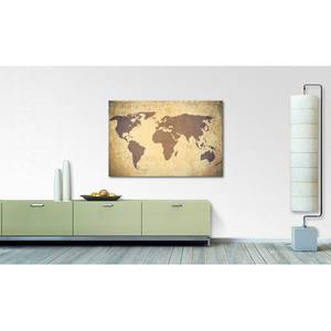 Afbeelding  Worldmap Vintage Bruin - Massief hout - Textiel - 120 x 80 x 2 cm