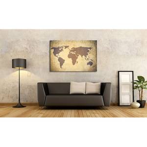 Impression sur toile Worldmap Vintage Marron - Bois massif - Textile - 120 x 80 x 2 cm