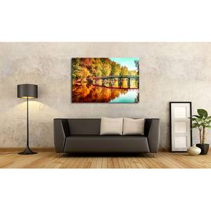 Impression sur toile Golden Fall Multicolore - Bois massif - Textile - 120 x 80 x 2 cm