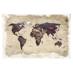 Afbeelding  Old Worldmap 3 Bruin - Massief hout - Textiel - 120 x 80 x 2 cm