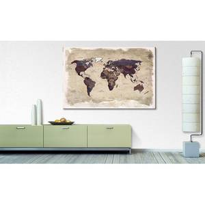 Afbeelding  Old Worldmap 3 Bruin - Massief hout - Textiel - 120 x 80 x 2 cm