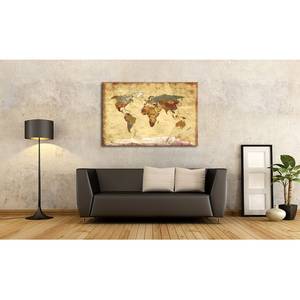 Impression sur toile Old Worldmap 4 Marron - Bois massif - Textile - 120 x 80 x 2 cm