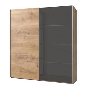 Armoire portes coulissantes Easy Plus I Imitation chêne parqueté / Verre gris - 180 x 236 cm