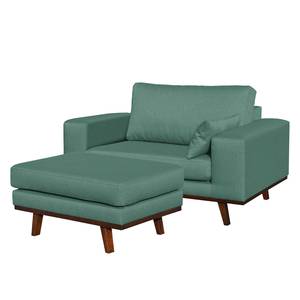 Fauteuil Billund II (met hocker) Structuurstof - Mintkleurig