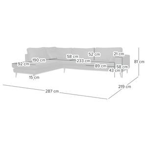 Canapé d’angle BOVLUND avec ottomane Tissu structuré - Méridienne longue à gauche (vue de face)