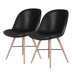 Chaises itSTOL I (lot de 2) Hêtre massif - Cuir synthétique Pulo : Noir - Beige