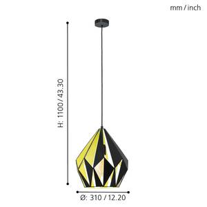 Hanglamp Carlton I staal - 1 lichtbron - Geel/zwart - Diameter: 31 cm