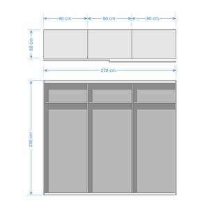 Schwebetürenschrank SKØP II Alpinweiß / Asteiche - 270 x 235 cm - 1 Spiegeltür