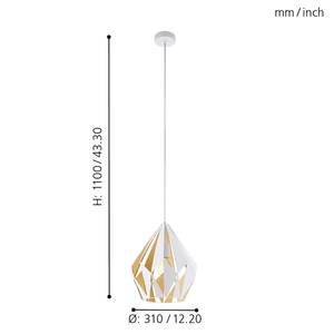 Suspension Carlton I Acier - 1 ampoule - Blanc / Doré - Diamètre : 31 cm