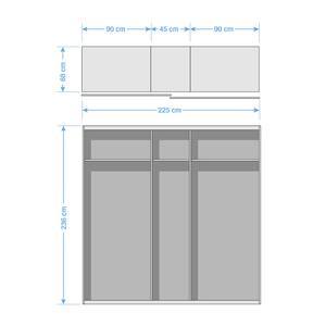 Schwebetürenschrank SKØP II Hochglanz Weiß / Asteiche - 225 x 222 cm - Ohne Spiegeltür/-en