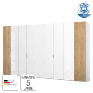 Drehtürenschrank SKØP IV Hochglanz Weiß / Asteiche - 405 x 235 cm