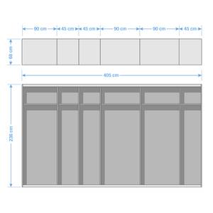 Drehtürenschrank SKØP IV Hochglanz Weiß / Asteiche - 405 x 235 cm