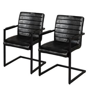 Chaises en cuir Comtash (lot de 2) Cuir véritable / Métal - Noir vintage