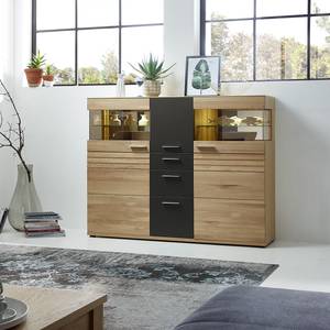 Highboard Jorvi incl. verlichting - deels massief wild eikenhout - Bianco wild eikenhout/grafietkleurig