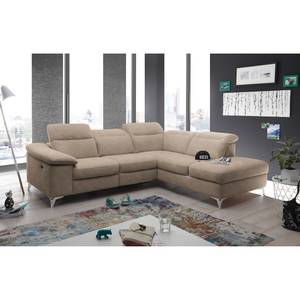 Ecksofa Elmira II Microfaser - Beige - Ottomane davorstehend rechts