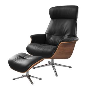 Fauteuil relax Anderson I Cuir véritable Neka : Noir - Chrome brillant - Noyer