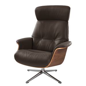 Fauteuil relax Anderson I Cuir véritable Neka : Marron foncé - Chrome brillant - Noyer