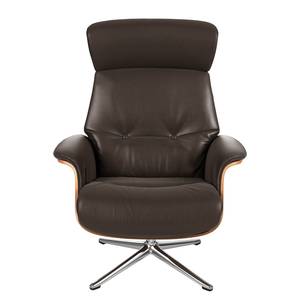 Fauteuil relax Anderson I Cuir véritable Neka : Marron foncé - Chrome brillant - Noyer