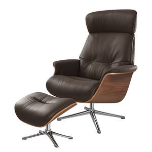 Fauteuil relax Anderson I Cuir véritable Neka : Marron foncé - Chrome brillant - Noyer