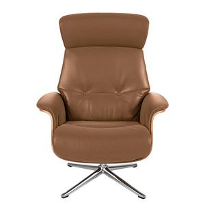 Fauteuil relax Anderson I Cuir véritable Neka : Caramel - Chrome brillant - Noyer